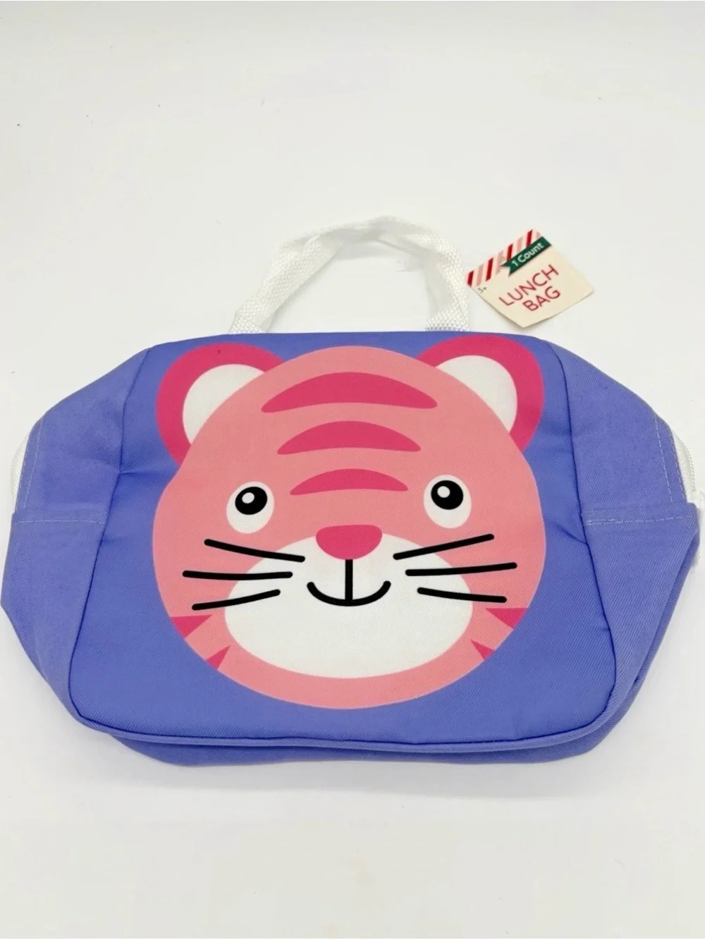 Kids Purple Lunch Tote with Pink Tiger Face